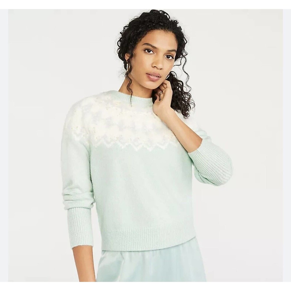 NWOT Ann Taylor Sweater Sz S Fair Isle Mock Neck Mint‎ Green Cozy Soft Pastel